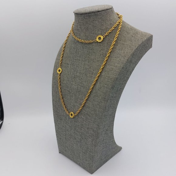 Roget TM Gold Toned Twisted Link 30" Long Necklace Chain Satellite Rings Vintage - Picture 2 of 7